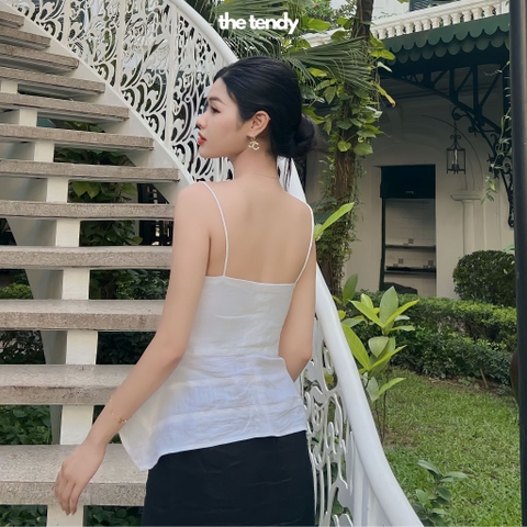Áo hai dây chiết eo chất liệu linen thời trang tối giản Florence the tendy