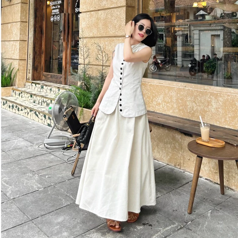 Áo gile Mervin linen cách điệu hàng cúc phía trước