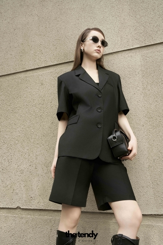 Áo blazer ngắn tay Arley, có đệm vai, 2 màu Đen/Xám