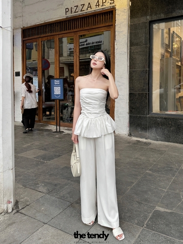 Áo Margaret dáng peplum, cúp ngực, dáng xòe xinh xắn, màu trắng, có chun sau