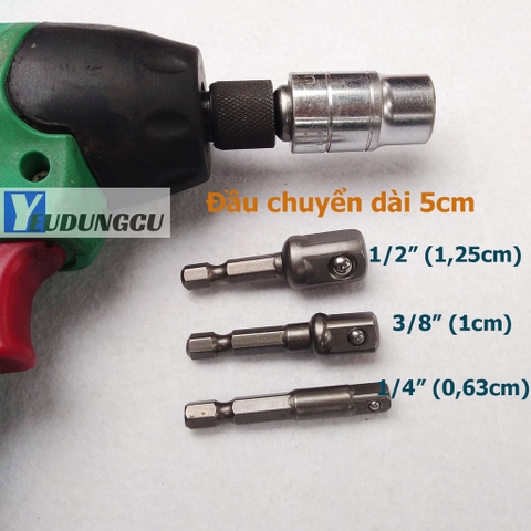 Đầu chuyển vít sang Bulong (dài 5cm) 1/2 3/8 1/4 chuôi lục giác