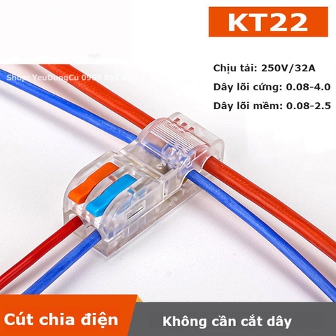 Cút nối dây điện nhanh không cần cắt dây KT22 KT24. Cút chia điện siêu nhanh chữ T