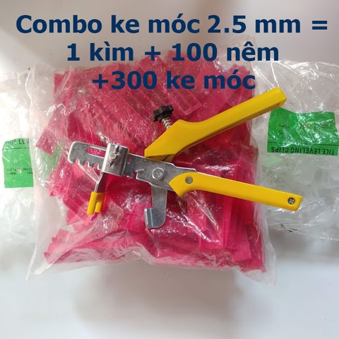 Combo bộ dụng cụ ke ốp lát gạch men: Kìm siết + 100 nêm + 300 ke móc