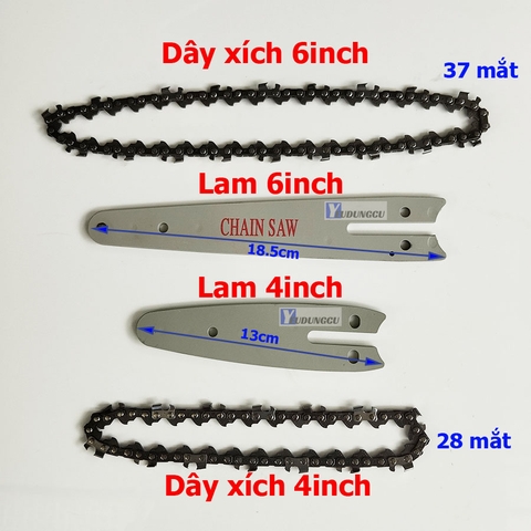 Lam Dây Xích Thay Thế 4inch - 6inch - 8inch Cho Máy Cưa Xích Chạy Pin & Bộ Chuyển Đổi Cưa Xích