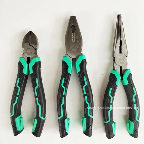 Bộ 3 Kìm điện, cắt, nhọn  8in GF - đầu kìm thép CR-V, tay bọc nhựa PVC