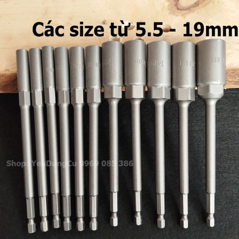 Khẩu Chụp Bulong Sâu Lòng Dài 150mm lắp nhanh cho máy Khoan Bắn Vít  Chân Lục Giác Các Cỡ 5.5 - 19mm