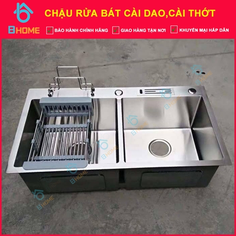Chậu rửa bát 2 hố có cài dao cài thớt