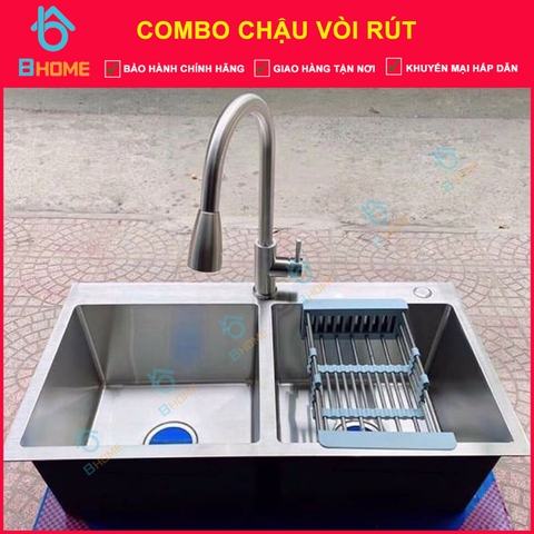 Chậu rửa bát và vòi inox đầu  rút