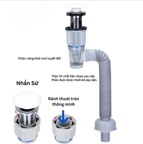 Bộ xifon sứ chậu rửa mặt