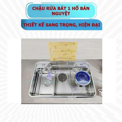 Chậu rửa bát 1 hố bán nguyệt cài thớt inox 304