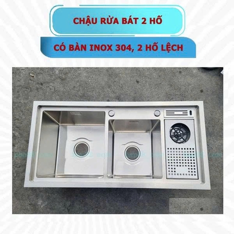 Chậu rửa bát 2 hố có bàn inox 304 CRB 012