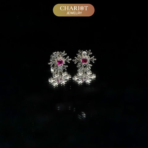 Khuyên tai bạc ECJ04 bông tuyết nhỏ xinh, đính đá lấp lánh ChariotJewelry