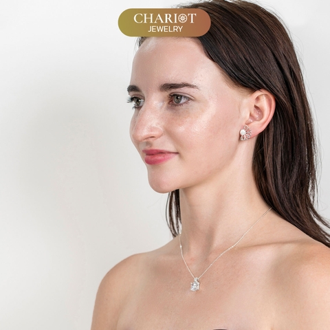 Khuyên tai bạc ECJ18  hình quạt đính đá cá tính ChariotJewelry