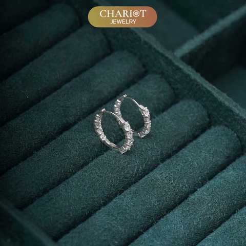Khuyên tai bạc ECJ55 đính đá tròn lấp lánh, nổi bật ChariotJewelry