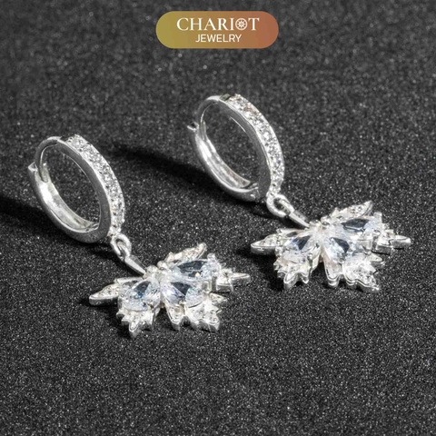 Khuyên tai bạc ECJ58 lá phong thả rơi dịu dàng, nữ tính ChariotJewelry