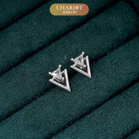 Khuyên tai bạc ECJ62 hình tam giác đính đá ChariotJewelry