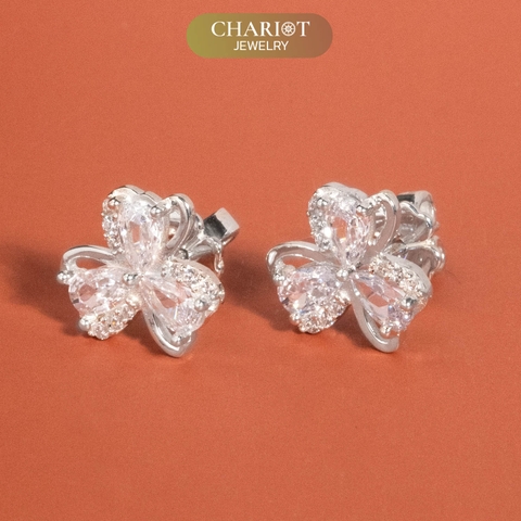 Khuyên tai bạc ECJ73 cánh hoa lấp lánh, đơn giản và nữ tính Chariot Jewelry