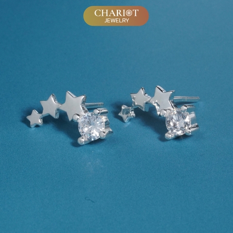 Khuyên tai bạc ECJ80 ba ngôi sao lấp lánh Chariot Jewelry