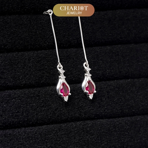 Khuyên tai bạc ECJ87 giọt đỏ mộng mơ, sang chảnh Chariot Jewelry