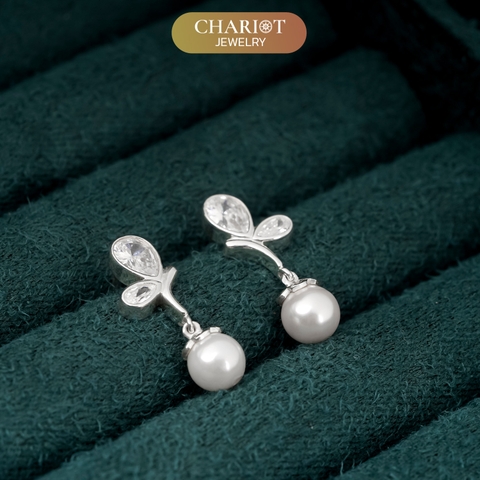 Khuyên tai bạc ECJ88 cánh bướm thêm ngọc trai điểm nhấn thanh lịch Chariot Jewelry