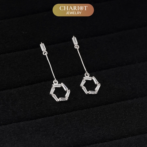 Khuyên tai bạc ECJ91 pha lê lục giác thanh lịch Chariot Jewelry