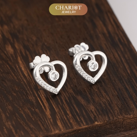 Khuyên tai bạc ECJ97 trái tim của tình yêu vĩnh cửu Chariot Jewelry