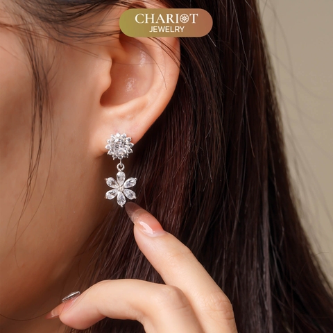 Khuyên tai bạc nữ ECJ13 hình bông hoa mặt trời, đính đá dành cho nữ ChariotJewelry