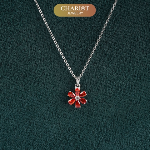 Dây chuyền bạc 925 DCJ201 Six-Petal Flower, mặt hoa đính full đá CZ lấp lánh, ChariotJewelry