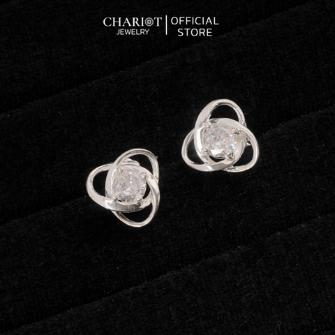 Khuyên tai bạc ECJ38 Hoa hồng bạc S925 ChariotJewelry