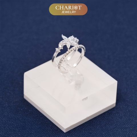 Nhẫn Bạc NCJ60 2 line bông hoa đính đá xinh xắn ChariotJewelry
