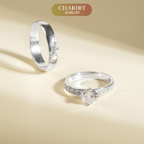 Nhẫn đôi bạc S925 nam nữ NCJ109 Dazzling Couple, nhẫn couple bạc, quà tặng 8-3 ý nghĩa dành tặng bạn gái, ChariotJewelry