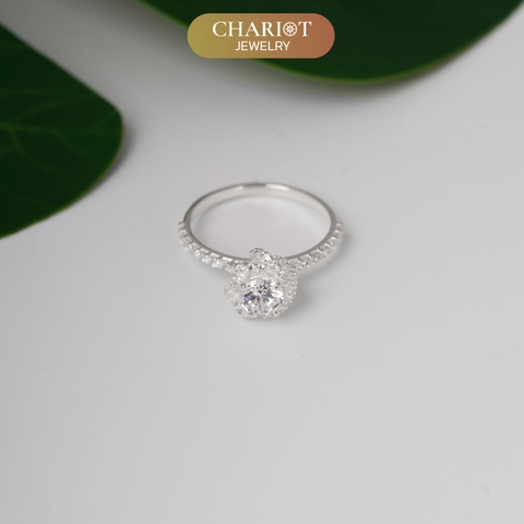 Nhẫn bạc NCJ155 họa tiết hoa hồng đính đá cao cấp, ChariotJewelry