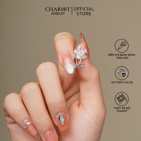 Khuyên tai bạc ECJ14 nữ 925 CHARIOT bông hoa nhỏ đơn giản dễ thương ChariotJewelry