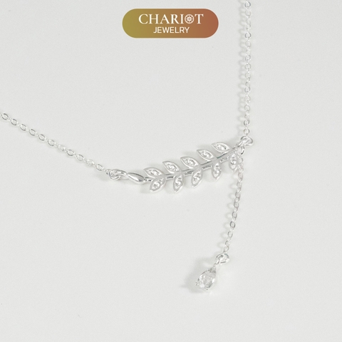 Dây chuyền bạc s925 DCJ160 nhành Olive đính đá CZ lấp lánh ChariotJewelry