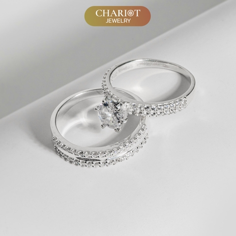 Nhẫn đôi bạc S925 nam nữ NCJ100 Gemstone Sparkle, nhẫn couple bạc, quà tặng 8-3 ý nghĩa dành tặng bạn gái, ChariotJewelry