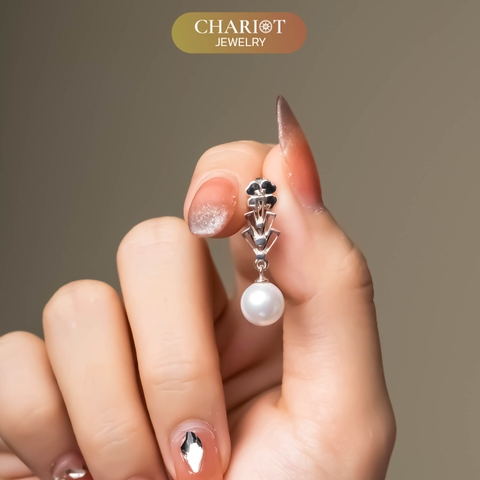 Khuyên tai bạc ECJ31 Dainty Pearl Droplets s925 ChariotJewelry