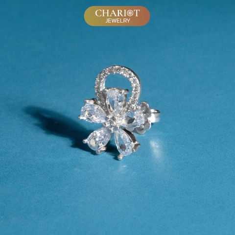Khuyên tai bạc ECJ52 bông hoa 5 cánh lấp lánh ChariotJewelry