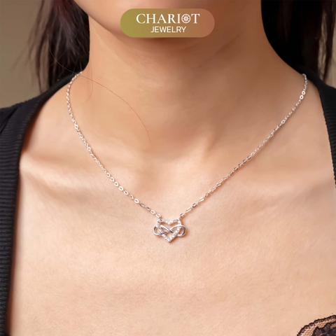 Dây chuyền bạc DCJ45 trái tim vô cực đính đá lấp lánh s925 ChariotJewelry