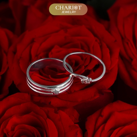 Nhẫn đôi bạc S925 nam nữ NCJ117 Stellar, nhẫn couple bạc, quà tặng Valentine ý nghĩa dành tặng bạn gái, ChariotJewelry