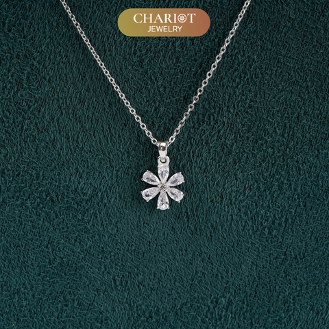 Dây chuyền bạc 925 DCJ201 Six-Petal Flower, mặt hoa đính full đá CZ lấp lánh, ChariotJewelry