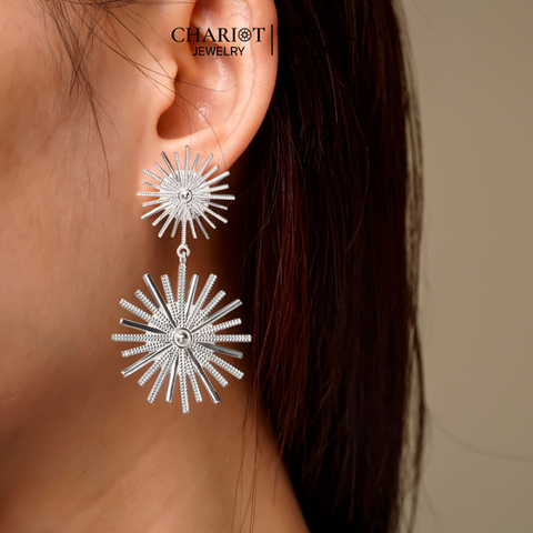 Khuyên tai bạc ECJ16 Firework đính đá độc đáo ChariotJewelry
