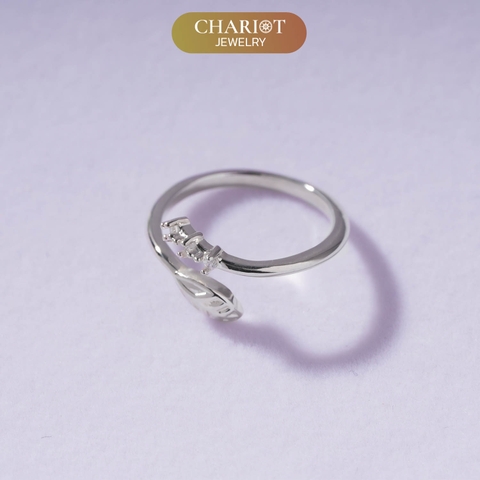 Nhẫn Bạc NCJ24 Hình Lá Kết Hợp Đính Đá Độc Đáo Chariot Jewelry