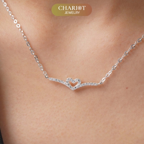 Dây chuyền DCJ78 trái tim thanh lịch đính đá CZ lấp lánh bạc 925 ChariotJewelry