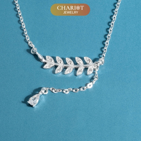 Dây chuyền bạc s925 DCJ160 nhành Olive đính đá CZ lấp lánh ChariotJewelry