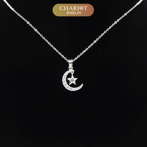 Dây chuyền bạc s925  DCJ116 Moon, Star & Sun, đính đá CZ cao cấp, ChariotJewelry