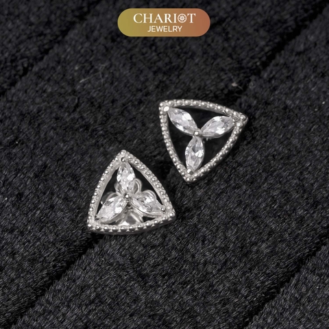 Khuyên tai bạc ECJ36 Tam giác Hoa s925 ChariotJewelry