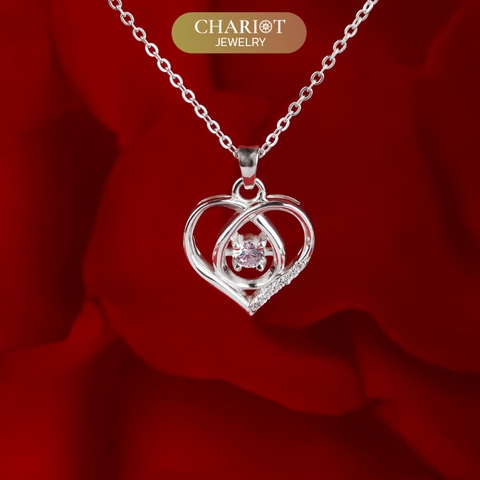 Dây chuyền bạc DCJ46 S925 trái tim đính đá, quà tặng Valentine ý nghĩa,  Chariot Jewelry