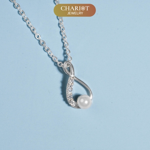 Dây chuyền DCJ110 thiết kế giọt nước đính ngọc trai  bạc 925 ChariotJewelry