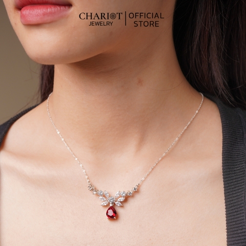 Dây chuyền DCJ56 hoa sen, charm đá đỏ bạc s925 ChariotJewelry