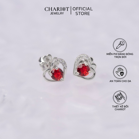 Khuyên tai bạc ECJ21 Trái tim đỏ rực lửa s925 ChariotJewelry